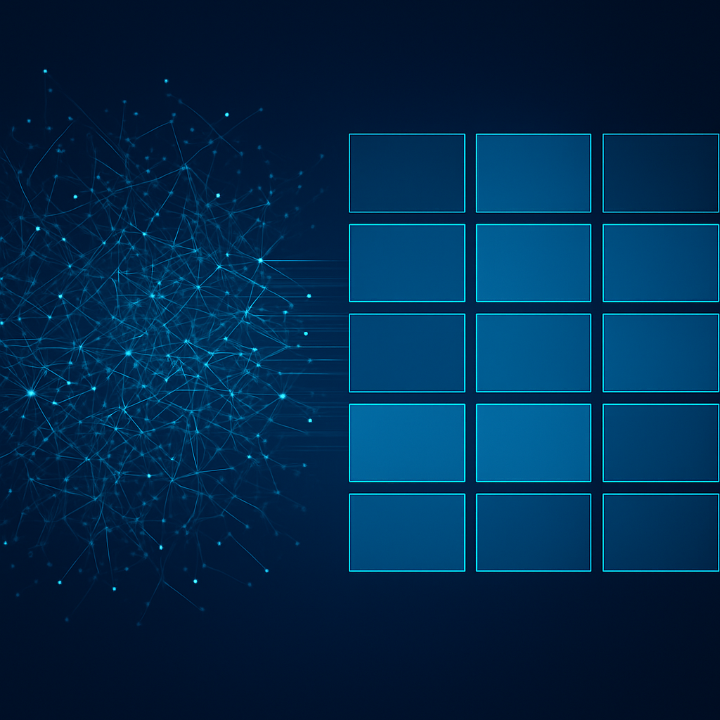 A tangled legacy SAP custom-code estate resolving into a clean modular cloud core